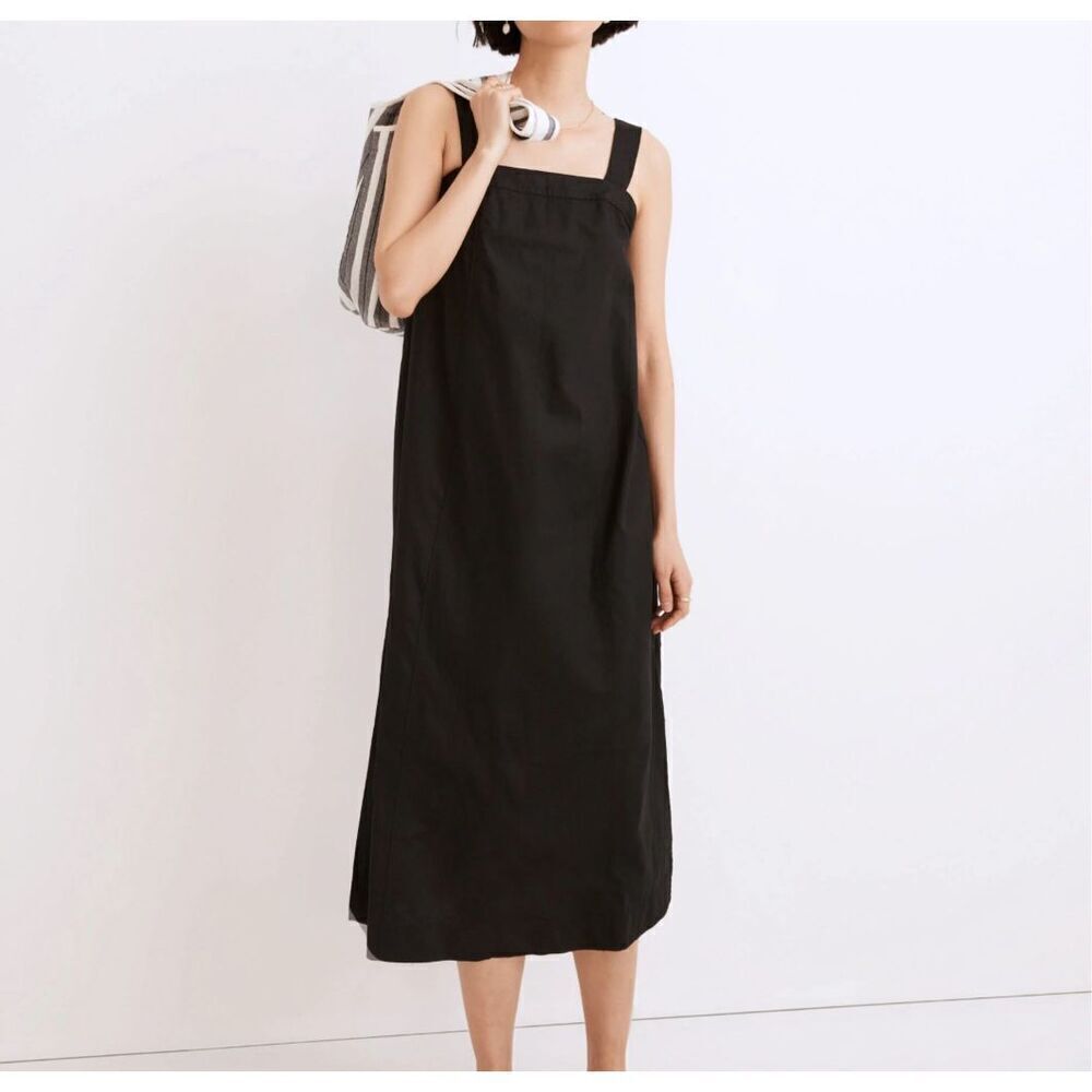 NWT Madewell Womens Linen-Cotton Princess-Seamed Midi Dress Black Size XS